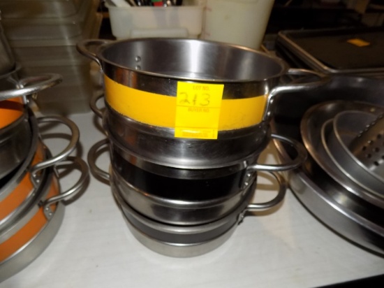 (3) Bon Chef Small Stock Pots, 2 w/ Black Stripe, 1 w/ Yellow Stripe