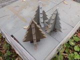 (3) 12'' Stone Pine Trees - 2pc, 2-Tumbled, 1-Regular, Have Chips Out Of, F