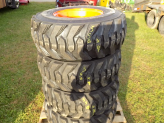 Set of (4) New 12-16.5 Mtd Skid Loader Tires for Bobcat or Kubota (4x Bid P