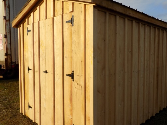 New Wooden Amish Building 10' Long x 8' Wide, Silver Steel Roof (was lot 92