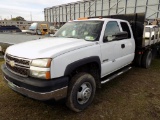 2006 Chevrolet 3500 Silverado, White, Ext. Cab, Almost New Steel Flatbed, A