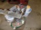 (5) Buckets & Box of Masonry Tools & Nails & Tile Cutter