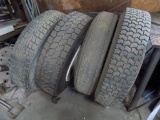 (SOLD AFTER LOT 85!)(4) Big Truck Tires, 11R-24.5 (4x Bid) (one on rim)