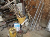 (SOLD AFTER LOT 85!)Lg. Group of Hand Tools in Corner, Shovels, Brooms, Edg