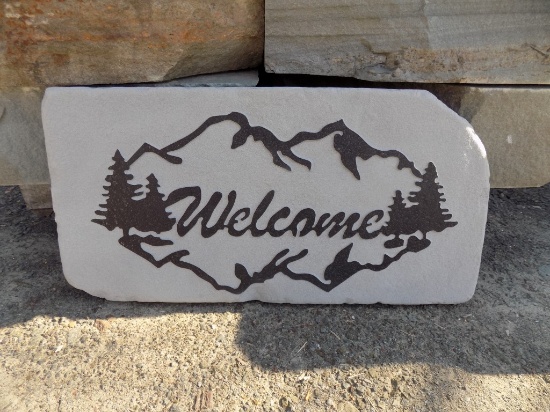 Custom Bluestone ''Pine Tree Mountains'' Welcome Sign, 12'' Tall x 24'' Wid