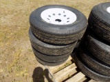 (4) New Rainier 205-75R15 Trailer Tires on 5-Lug Rims  (3215) (4 x Bid Pric