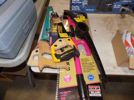 New Pick Head, (3) Hand Saws & A Pink ''The Club'' Auto Theft Device