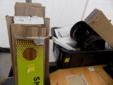 (3) Boxes of Mixed Flooring, Black Tote w/Ice Packs, Towel Bars, Gadgets, C