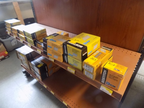 Contents of Middle Shelf - (18) Boxes of Asst. Bostitch Staples & Finish Na