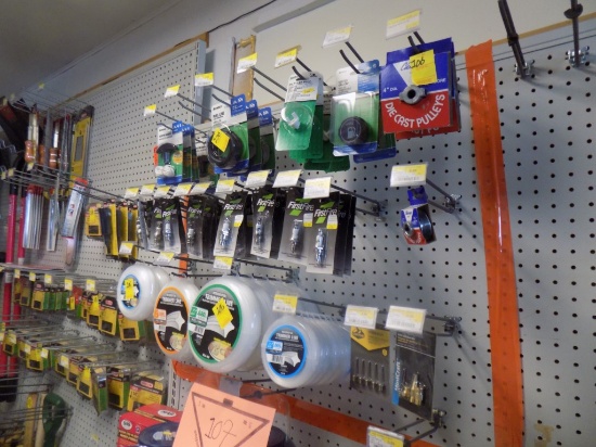 Grp of Small Engine Items - Fuel Line, Pulleys, Spark Plugs, and Trimmer Li