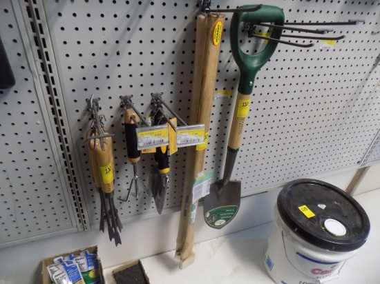 Small Pointed Garden Shovel, Grp of Small Gardening Tools and (2) Handles