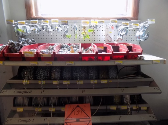 Grp of Spooled Chain and Cable - (19) Asst. Types w/All Hooks and Links Abo