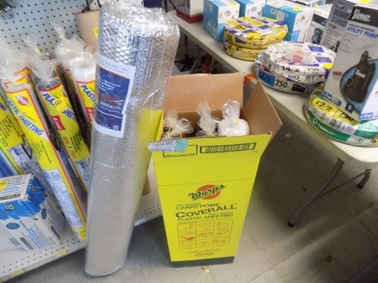 Box of Plastic Sheeting, Roll of Reflective Insulation