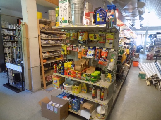 Contents of End Cap, Bug Sprays, Cleaning Products, Wax, Sprayers & Buckets