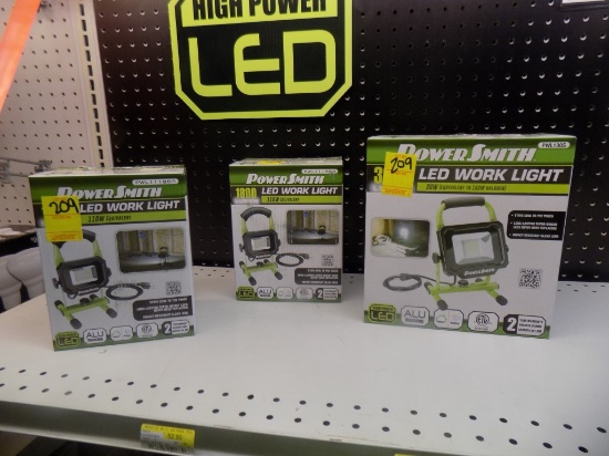 (3) Power Smith LED Work Lights - (1) 3000 Lumens, (2) 1800 Lumens