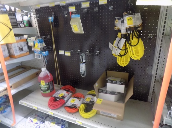 Section w/Extension Cords, Bulbs, Drop Light Style Work Lights, Jug of RV A