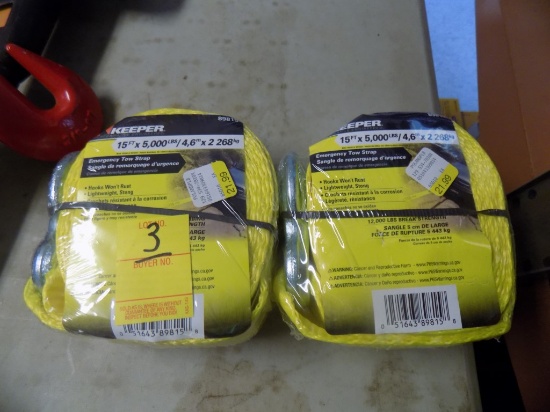 (2) 15' x 5000lb Tow Straps, 2x Bid Price