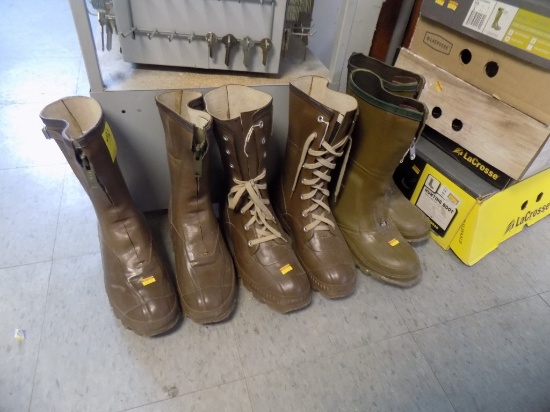 (3) Pairs of Rubber Boots On Floor, No Boxes - Size 7, 7, 6