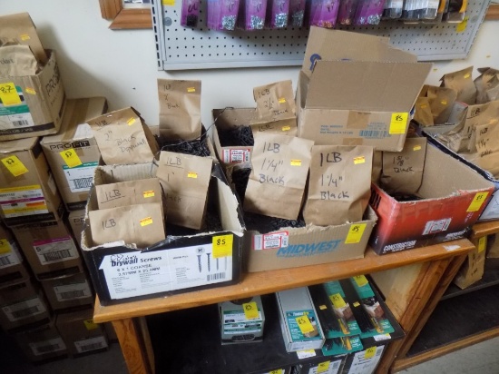 (6) Boxes Asst. Black Screws & Contents of Middle Shelf Underneath