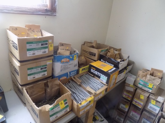 (17) Boxes of Asst. Nails, Spikes and Screws, Some are Unopened