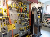 Shelf Section w/Utility Knives, Levels, Squares, 35' Tape Measure, Plumb Bo