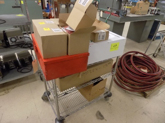3-Tier Rolling Cart with Fire Alarm Components & Defibrilator Box