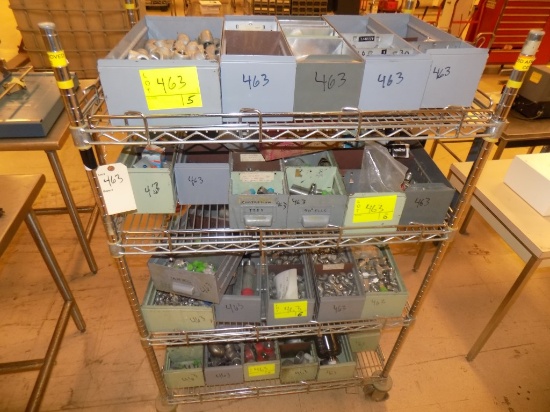 4 Tier Stainless Wire Rack w/ (24) Bins of Asst Pipe Fittings - Mostly Stai