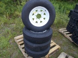New ST225/75R15 Trailer Tires on 6-Bolt White Rims (4 x Bid Price)