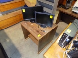 (2) Computer Monitors & Wooden End Stand, 2' x 2' x 46'' Tall
