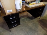 Metal Desk w/Wood Top, 5-Drawer, 5' Wide x 30'' Deep x 29'' Tall