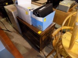 Wooden Rolling Table 16'' x 28'' x 45'' Tall & (2) Boxes of Binders