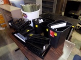 (4) Office Trash Cans w/Misc Office Supplies, Folder Holders, Etc