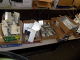 (8) Boxes of Brackets & Hangers (Right Side of Table), Plywood Clips, Corne