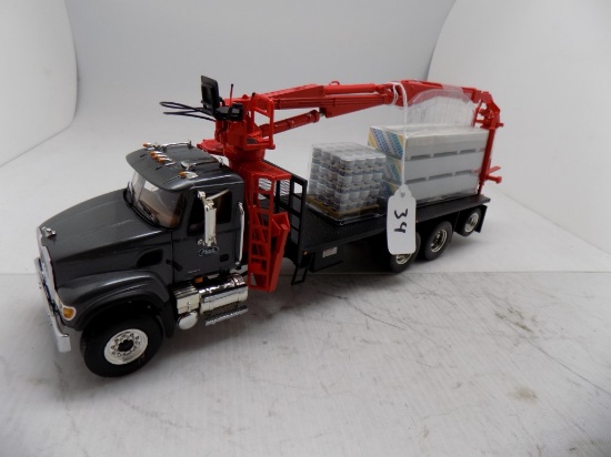 1st Gear Mack Flatbed, Boom Truck with Tow Axle, Highly Detailed, 1:34 Scal