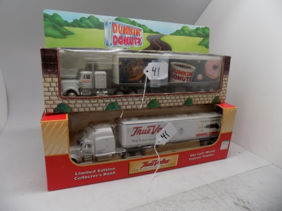 (2) Smaller Scale TractorTrailers, Dunkin' Donuts, and (1) True Value Colle