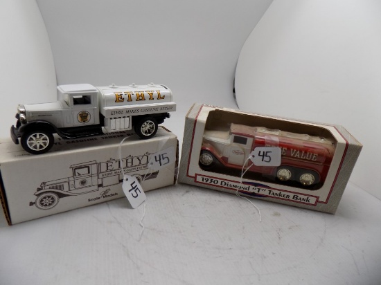 (2) Truck Banks, (1) 1930 Diamond T by Scale Models, ''True Value'', & (1)