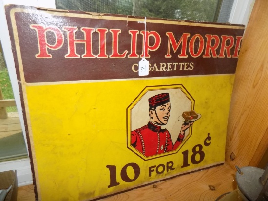 Cardboard Sign Phillip Morris Cigarettes 10 for 18 cents