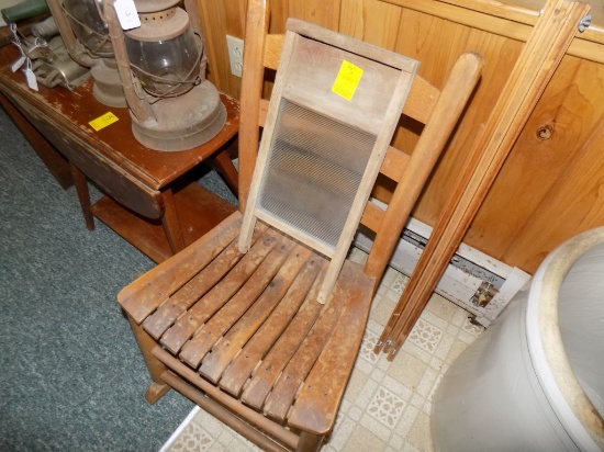 Wooden Rocking Chair and a Victory Glass wash board