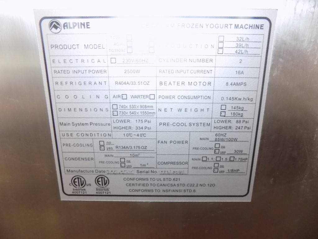 alpine frozen yogurt machine