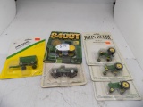 Grp of (6) MIniature JD Toys - (3) Tractors, Tracked Tractor, Pickup, Wagon