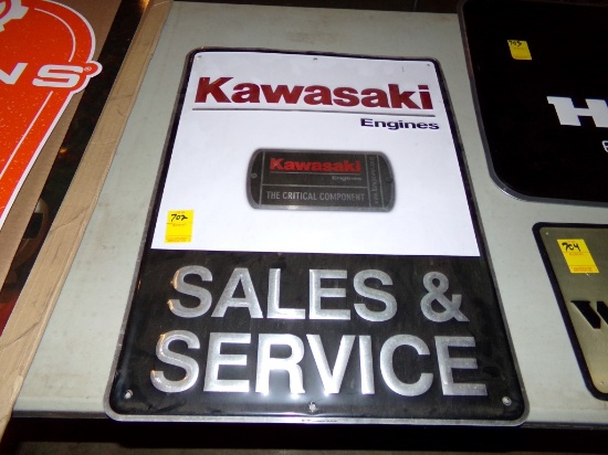 Kawasaki Sales and Service Tin Sign, 24'' x 18''