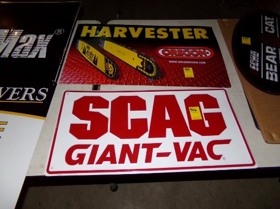 Scag 24''x 12'' Giant Vac and Oregon Harvester 26'' x 16'' Tin Sign