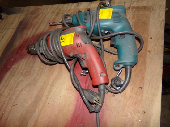 (2) Corded Drills - (1) Milwaukee, (1) Makita