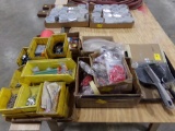 (4) Boxes & Paint Tray of Misc. Hardware, Line Clamps, Misc. Tapes, Clips,