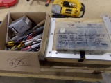 Wood Box / Organizer, Plastic Organier, Box of Hand Tools, Files, Putty Kni