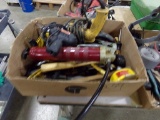 Box of MIsc Tools - Tape Measure, Hammers, Brushes, Screwdrivers, Dewalt Co