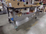 6' HD Work Table, Steel, Rolling w/ Wood File Cabinet & Contents of Bottom