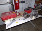 4' Metal Work Table w/Contents, Milwaukee Plastic Tool Cases, Asst. Casters