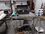 3 Tier Alum Rolling Shop Table with Toolbox, Misc Tooling, Grinding Wheels,