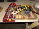 Box & Red Tool Box Tray w/Mosc. Hand Tools - Trowels, Saws, Rivet Gun, File